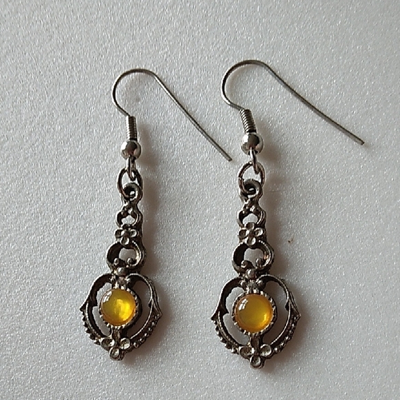 Vintage Jewelry - Vintage 80s Silver and Yellow Dangle Earrings